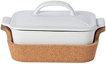 Casafina Ceramic 9.75" x 5.75" Oval Baker with Cork Tray - Ensemble Collection, White | Oven & Microwave Safe Bakeware | Food Safe Glazing | Restaurant Quality Dinnerware by Casafina