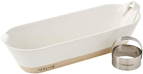 Mud Pie 46000200 BREAD BOWL BISCUIT CUTTER SET White, bowl 5" x 15" | cutter 3" x 2 1/2" dia by MudPie