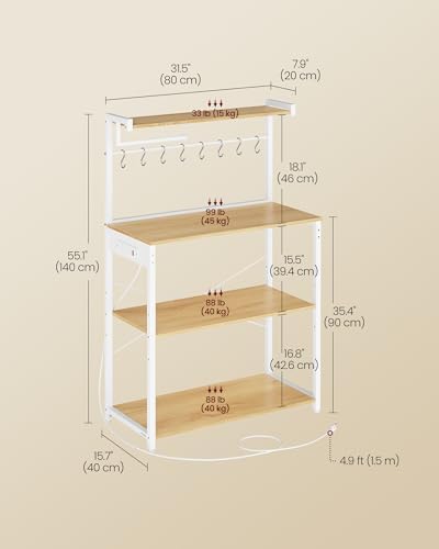 VASAGLE 4-Tier Kitchen Bakers Rack with Power Outlet, 31.5-Inch Wide - Image 5