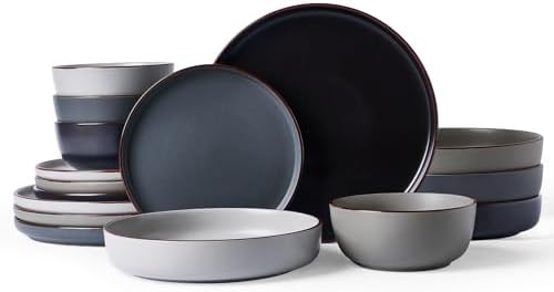 Famiware Mercury 16-Piece Dinnerware Set with Pasta Bowls, Multi-color by Famiware