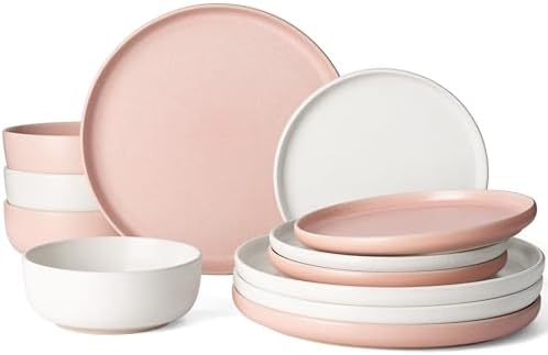 Famiware Milkyway 12-Piece Dinnerware Set, Matte Beige White & Light Pink by Famiware