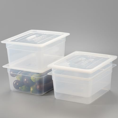 CURTA 4-Pack 1/2 Size 6" Deep Food Pan with Sealing Lid – NSF Commercial-Grade Translucent Polypropylene, Stackable Freezer-Safe Storage for Restaurants, Catering & Buffets by CURTA