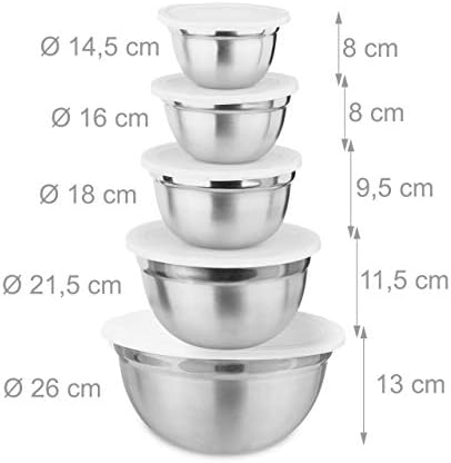 Relaxdays Kitchen Set 18 Pieces, 5 x Mixing Bowls with Lid, Measuring Spoon & Measuring Cups, Kitchen Accessory Set, Silver/White, 13 x 26 x 26 cm - Image 4
