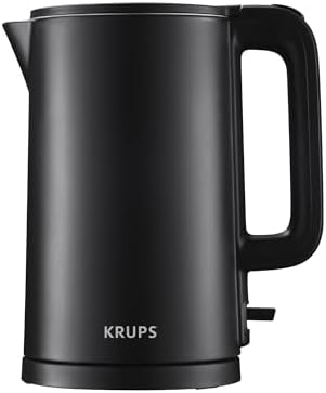 KRUPS 1.5L Electric Kettle Stainless Steel Cool Touch Interior, Fast Boiling, One Cup in 80 Seconds, Double Wall, Auto Off, Keep Warm, Hot Water Kettle Electric, Cordless, Black/White by KRUPS
