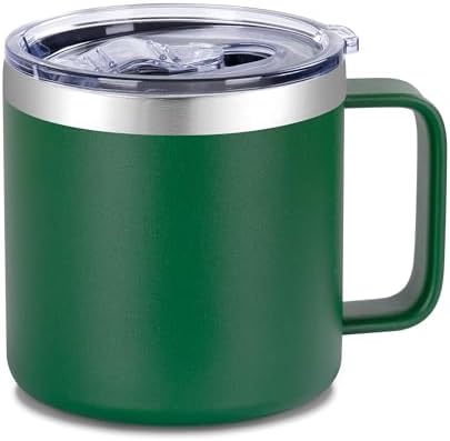 VEGOND 14 oz Insulated Coffee Mug with Handle, Stainless Steel Travel Coffee Mug with Lid, Double Wall Vacuum Metal Coffee Cup, Coffee Tumbler Powder Coated, Dark Green 1 Pack by VEGOND