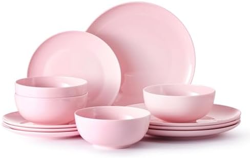 KINGSTONE 24-Piece Bone China Dinnerware Set for 8, Sakura Pink by KINGSTONE