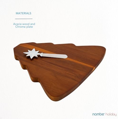Nambé Christmas Tree Cheese Board - Whimsical Holiday Serveware with Silver Star Spreader, Acacia Wood Charcuterie or Antipasto Tray, Decorative Christmas Entertaining and Seasonal Table Accent - Image 5