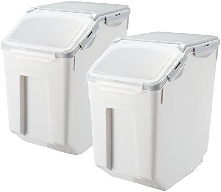 HANAMYA 15 Liter / 30 lbs Rice Storage Container with Measuring Cup, BPA free, For Rice | Grain | Pet Food | Flour, 2 count, White & Gray by HANAMYA