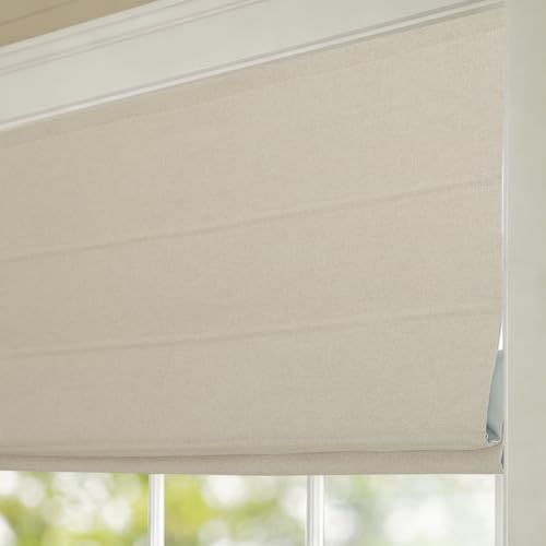 Cordless Roman Shades for Windows, Blackout Roman Blinds for Home, Room Darkening Custom Fabric Roman Window Shades, Living Room, Bedroom, French Doors, Beige by AimnidBlinds