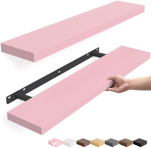 BAYKA Pink Floating Shelves 22.5in, Set of 2, Wall Mounted for Wall Decor by Bayka