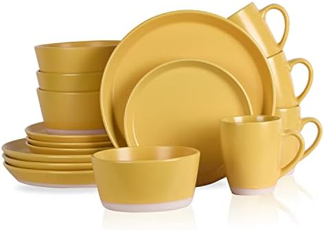 Stone Lain Jules Modern Stoneware 16-Piece Round Dinnerware Set, Plates and Bowls Sets, Dish Set for 4, Yellow by Unknown