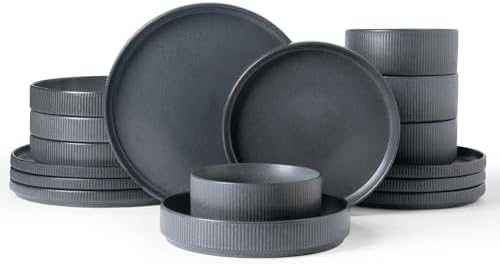 Famiware Star Stoneware Dinnerware Sets with Pasta Bowls, 16pc Dishes for 4 by Famiware