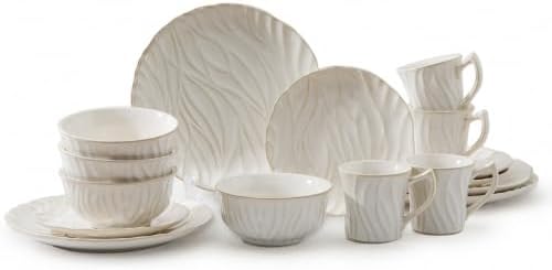 Ceramic Dinnerware Sets for 4, 16 pcs Plates and Bowls Sets, Reactive Glaze Ceramic Dish Set, Scratch Resistant, Microwave & Dishwasher Safe, Highly Chip and Crack Resistant Dishware sets, Cream White - Image 2