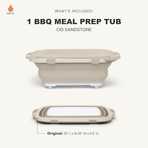 Drip EZ Collapsible BBQ Prep Tub - For Meal Prep, Marinating, Food Storage - Includes Cutting Board & Locking Lid - (1) OG - Sandstone - Image 2