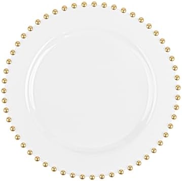 PLASTICPRO 64 Piece Combo Plastic Dinner Plates Disposable Plastic Fancy Heavy Duty Party Dishes 7 inch and 10 inch, White and Gold Beaded - Image 4