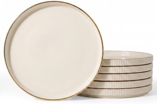 famiware Star 10/8 inches Dinner Plates Set for 6, Cream by Famiware