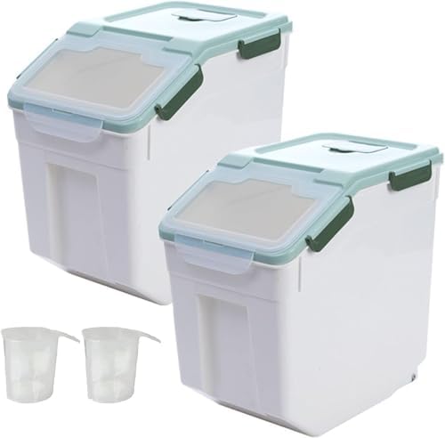 AnRui 50LB Airtight Rice Storage Bin, Plastic Grain Dispenser, 2Pcs, Green by AnRui