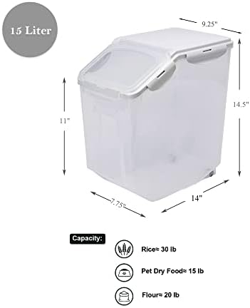 HANAMYA 15 Liter / 30 lbs Rice Storage Container with Measuring Cup, BPA free, For Rice | Grain | Pet Food | Flour, 1 count, Clear - Image 5