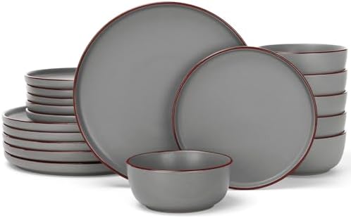 Famiware Mercury 18-Piece Stoneware Dinnerware Set, Dark Grey by Famiware