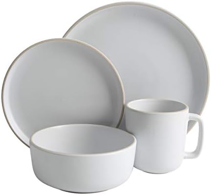 Gibson Home Zuma 16 Piece Round Kitchen Dinnerware Set, Dishes, Plates, Bowls, Mugs, Service for 4, Matte Stoneware, White - Image 4