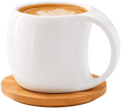 Coffee Mug Set of 6 with Bamboo Rack, White Ceramic Coffee Cups with Coasters and Spoons, Space Saving Mug Tree Stand Organizer for Coffee Bar, Kitchen Counter, Tea, Cappuccino, Espresso, 6 oz - Image 2