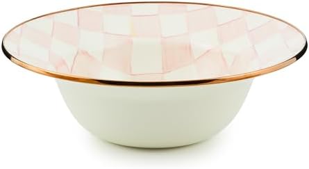 MACKENZIE-CHILDS Enamel Serving Bowl, Pink-and-White Rosy Check by Unknown