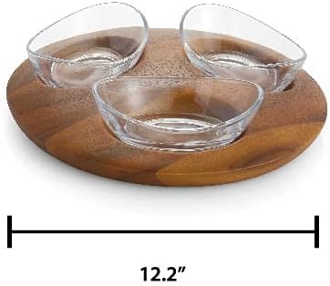 nambe Vie Condiment Server | 3 Piece Set | Perfect for Serving Nuts, Olives | Round Acacia Wood Tray with 3 Glass Serving Bowls | Functional and Stylish Snack Set | Measures at 12.5" x 2" - Image 3