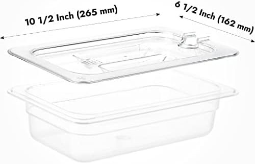 CURTA 6 Pack NSF Notched Food Pan Cover, 1/4 Size Clear Polycarbonate Lid with Handle for Commercial Food Pan, Dishwasher & Freezer Safe Plastic Clear - Image 2