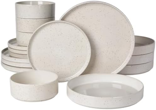Famiware Nebula 16-Piece Dinnerware Set with Pasta Bowls, Creamy White by Famiware