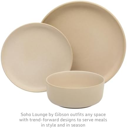 Gibson Elite Pasco 12 Piece (Service for 4) Plates and Bowls Reactive Glaze Dishes Stoneware Ceramic Dinnerware Set - Taupe - Image 3