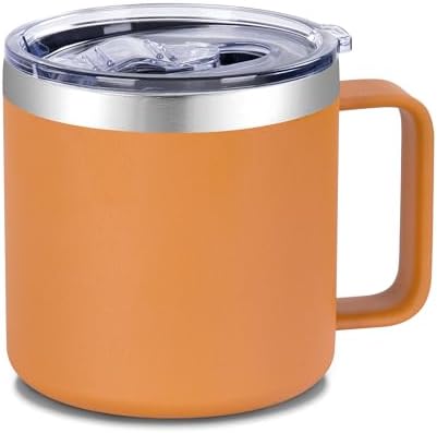 VEGOND 14 oz Insulated Coffee Mug with Handle, Stainless Steel Travel Coffee Mug with Lid, Double Wall Vacuum Metal Coffee Cup, Coffee Tumbler Powder Coated, Orange 1 Pack by VEGOND