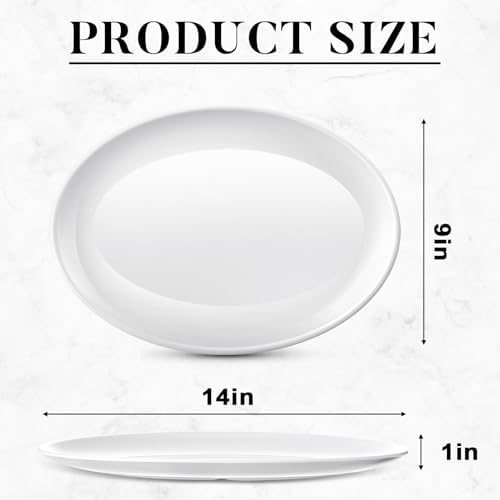 Dandat 24 Pack 14" Large Serving Platters, Melamine Oval Plates Tray, White - Image 2