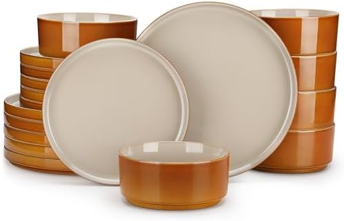 vancasso ONION Ceramic Plates and Bowls Sets, 18 Pieces Grey Dinnerware Sets for Kitchen, Reactive Glaze Dishes Set for 6, Dishwasher and Microwave Safe by vancasso