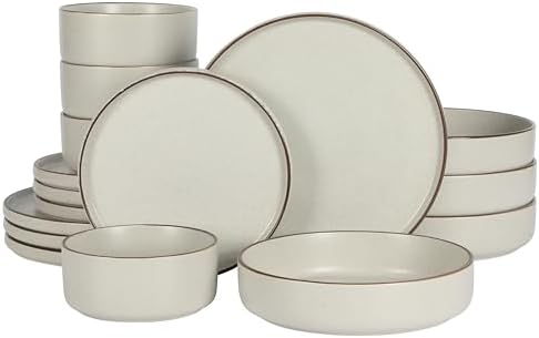 Gibson Elite Gelston Stoneware Matte Reactive Glaze 16 Piece (Service for 4) Plates and Bowl Dinnerware Set - Cream by GibsonHomewares