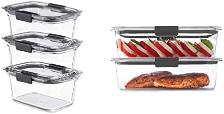 Rubbermaid Brilliance Glass Storage 4.7-Cup Food Containers with Lids, Clear (Pack of 3) & Leak-Proof Brilliance Food Storage Set | 9.6 Cup Plastic Containers by Unknown