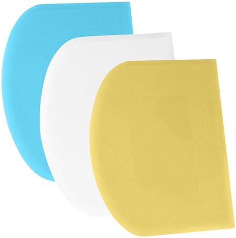 SURDOCA Dough Scraper Bench Scraper - 3P 4.7x3.7" Plastic Flexible Bowl Scraper, Sharp Edge & Angles Cake Scraper. Non-Slip Bakeware Decorating Tools Sculpting & Modeling Tools - Yellow+White+Blue by SURDOCA