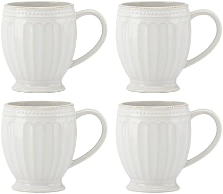 Lenox French Perle Groove White Stoneware Mug Set for 4, 12oz by Lenox