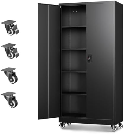 Letaya Metal Garage Storage Cabinets with Wheels,Steel Tool Cabinets Lock Door and Adjustable Shelves for Home,Office,Warehouse Organisieren (Black, 74.41" H) by LetayaMetalCabinets