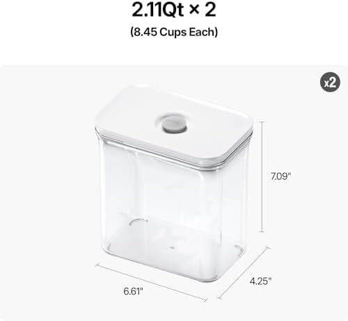 VAKUEN Premium Airtight Food Storage Containers, Rectangular 2PC-SET(2.11qt), Smart One-Click Seal Lid, 100% Leak Proof, Keep Food Fresh Longer, BPA-FREE, Dishwasher/Freezer & Microwave Safe - Image 3