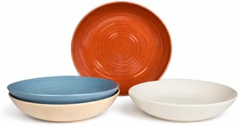 Sango Siterra Painter's Palette Stoneware Pasta Bowls (Set of 4) – Pasta & Serving Bowls, Earthy Reactive Glaze, Multi Assorted Colors, Microwave & Dishwasher Safe, for Everyday Dining & Entertainment by Sango