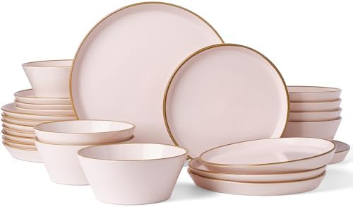 Famiware Saturn Stoneware Dishes Dinnerware Set for 8, Rimmed Plates, Bowls by Famiware