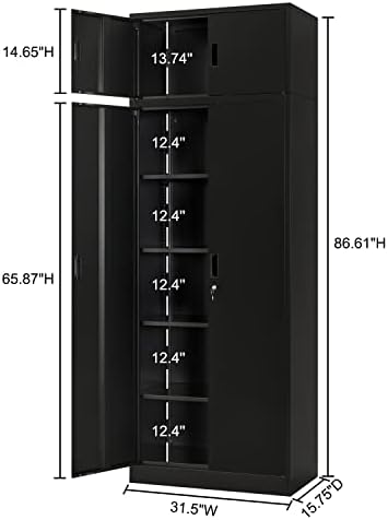 BESFUR 87" Tall Metal Storage Cabinet with Top Cabinet, Locking Garage Storage Cabinet with 4 Adjustable Shelves, Heavy-Duty Tall Cabinet for Home Office, Utility Room, Warehouse, School (Black) - Image 3