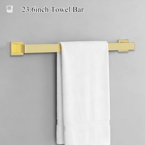 Brushed Gold Towel Bar Set 10-Piece Gold Bathroom Hardware Accessories Set,Stainless Steel Towel Rack Set for Bathroom Wall-Mounted,23.6-Inch - Image 2