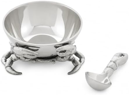 Arthur Court Crab 3-Piece Condiment Set - Aluminum Seafood Server with Removable Bowl - 7 Inch Diameter Tray by ArthurCourt