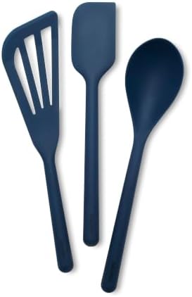 GreenPan Silicone 3 Piece Cooking Utensil Set, Fish Turner, Mixing Spatula, Solid Spoon, Flexible Nonstick Kitchen Tools Rigid Steel Core, Heat-Resistant Anti-Slip Handle BPA-Free Dishwasher Safe Blue by GreenPan