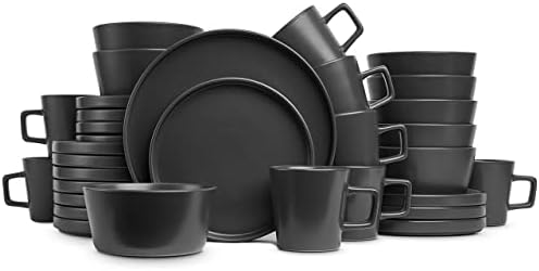 Stone Lain 32-Piece Black Matte Dinnerware Set + 4-Piece Black Stoneware Pasta Bowl Set - Image 2