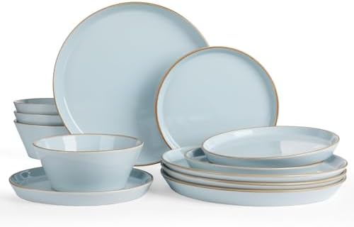 Famiware Saturn Dinnerware Sets, Ceramic Dishes for 4, Rimmed Plates, Bowls by Famiware