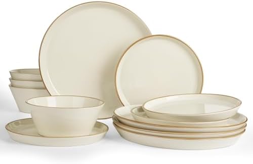 Famiware Saturn Dinnerware Sets, Ceramic Dishes for 4, Rimmed Plates, Bowls by Famiware