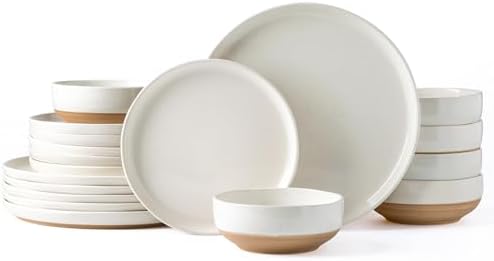 AmorArc Dinnerware Sets for 6, 18 Pieces Ceramic Plates and Bowls Set by AmorArc