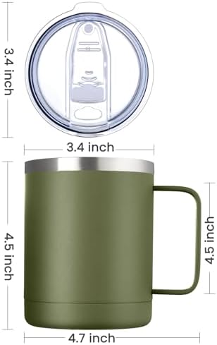 MEWAY 12oz Coffee Mug With Handle 4 Pack Bulk,Stainless Steel Insulated Travel Tumblers With Sliding Lid,Double Wall Vacuum Camping Cup for Hot & Cold Drinks Tea (Army Green,Set of 4) - Image 4